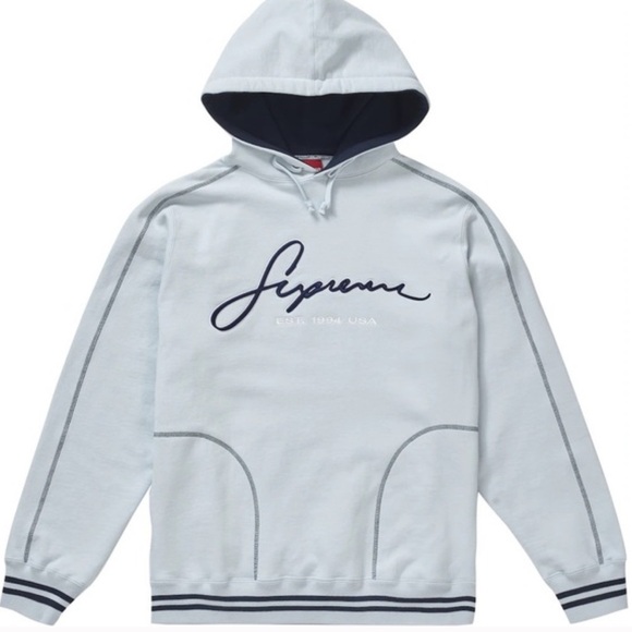 Supreme Contrast Ice Blue two tone Embroidered Hoodie - Picture 1 of 13